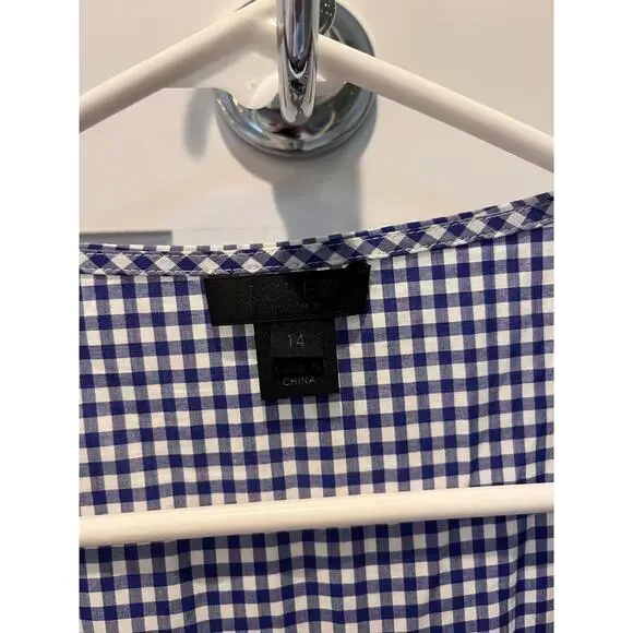 J. Crew Collection Thomas Mason Gingham Dress Navy Bow Wrap Dress 14 - Picture 7 of 12